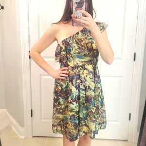 One Shoulder Ruffle Floral Dress